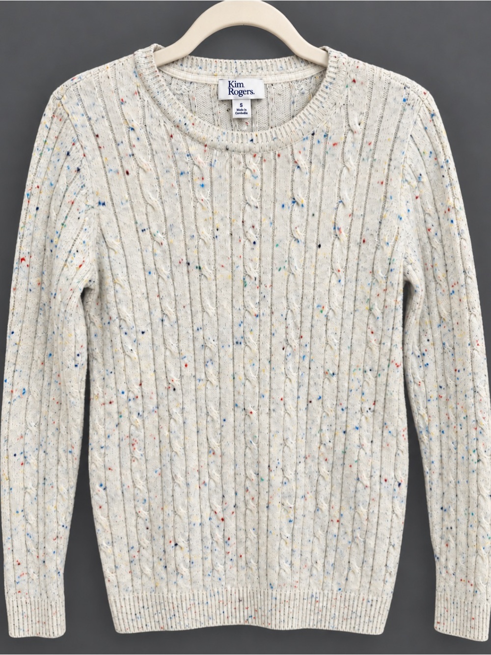 Kim Rogers Cream Cable-Knit Speckled Sweater Women’s Size Small 🧡🤎🧡